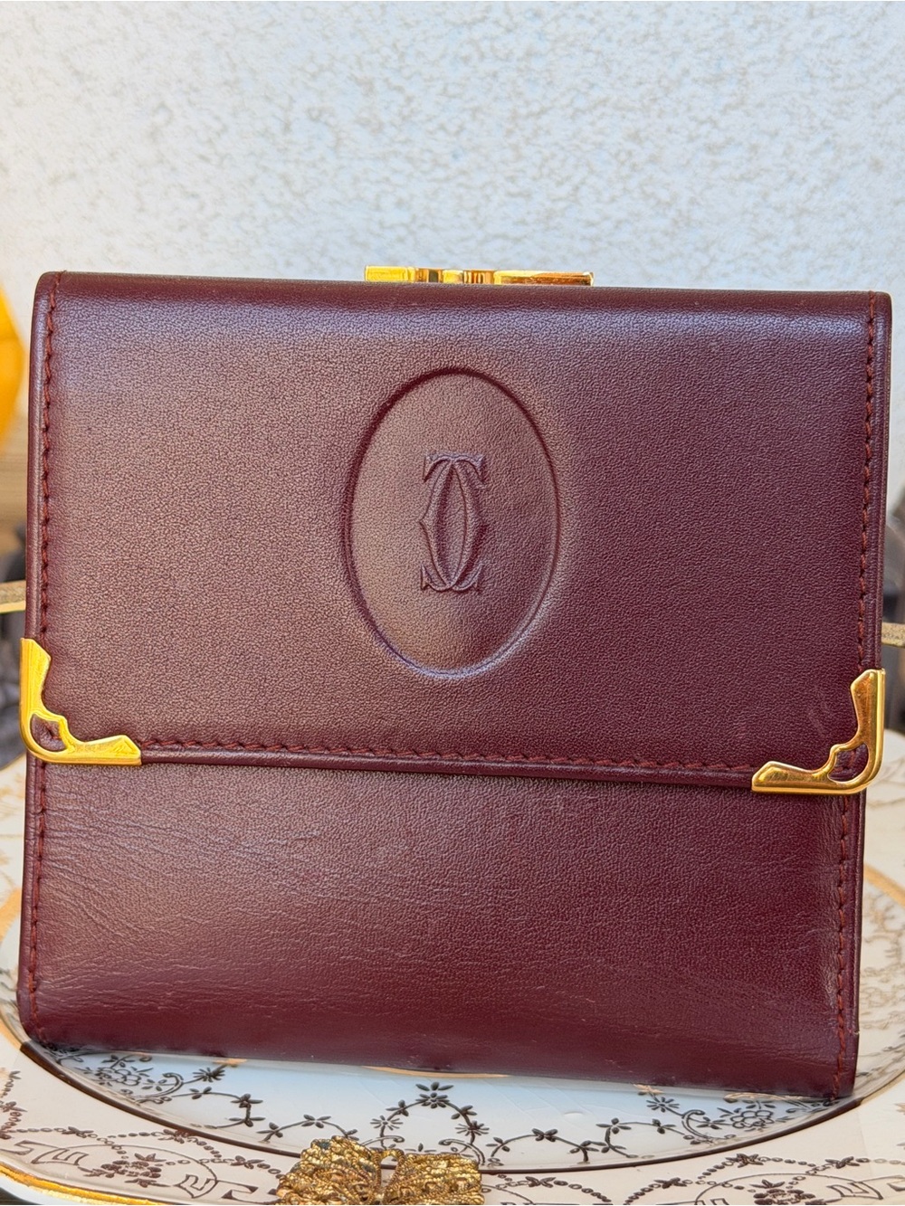 Cartier Leather wallet with Gold Accents